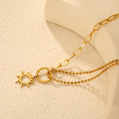 Openwork Sun Necklace Steel Gray & Gold - Asonjewelry