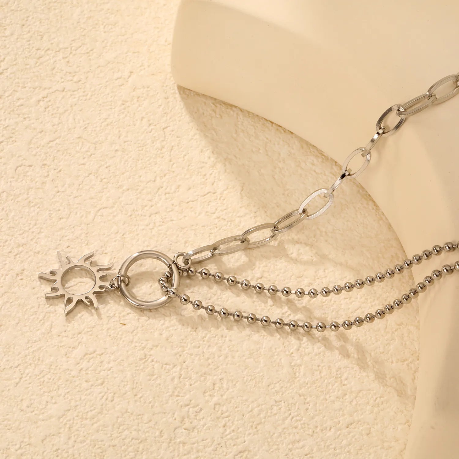 Openwork Sun Necklace Steel Gray & Gold - Asonjewelry