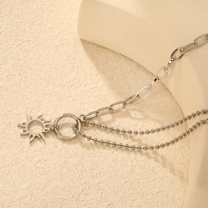 Openwork Sun Necklace Steel Gray & Gold - Asonjewelry