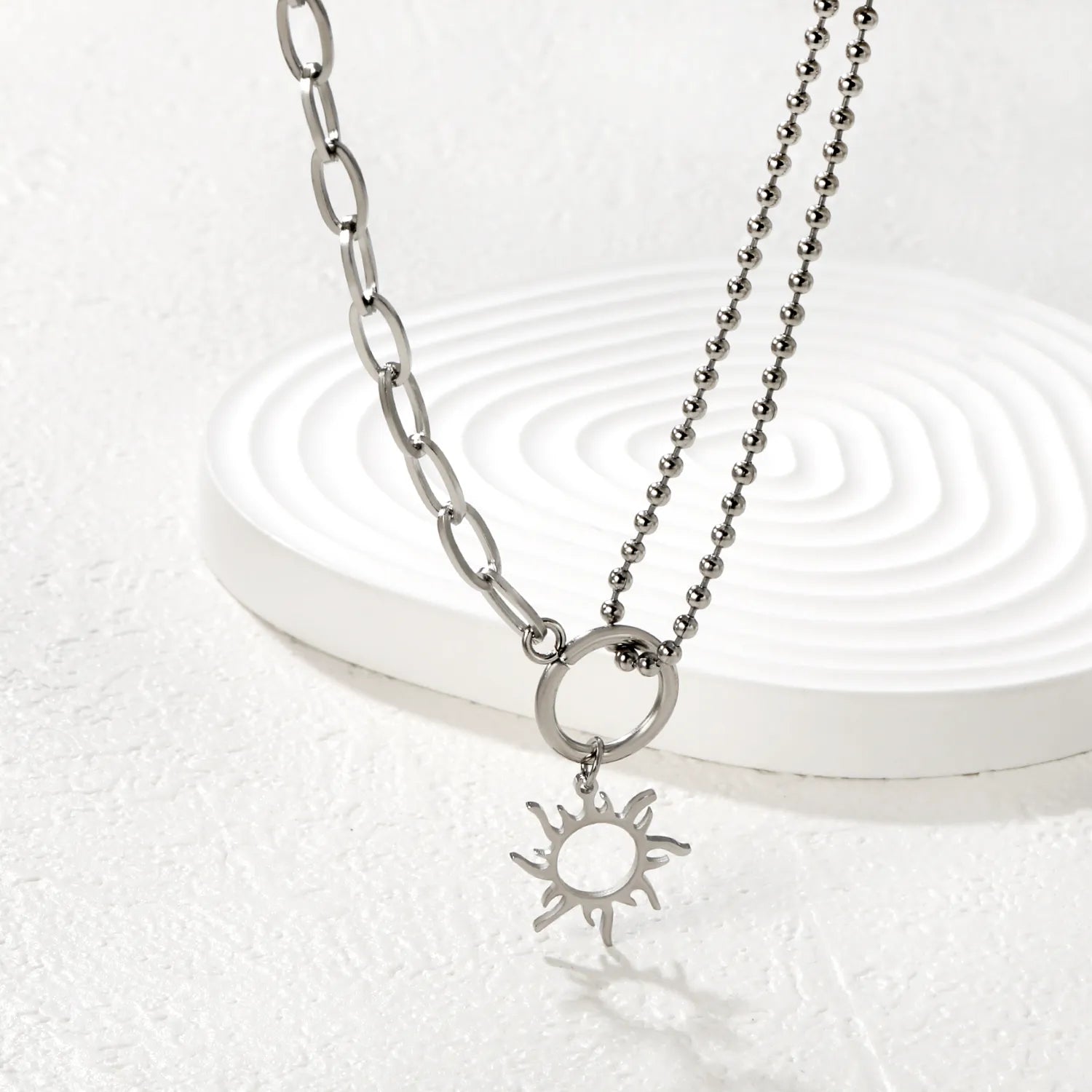 Openwork Sun Necklace Steel Gray & Gold - Asonjewelry