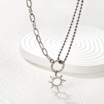 Openwork Sun Necklace Steel Gray & Gold - Asonjewelry