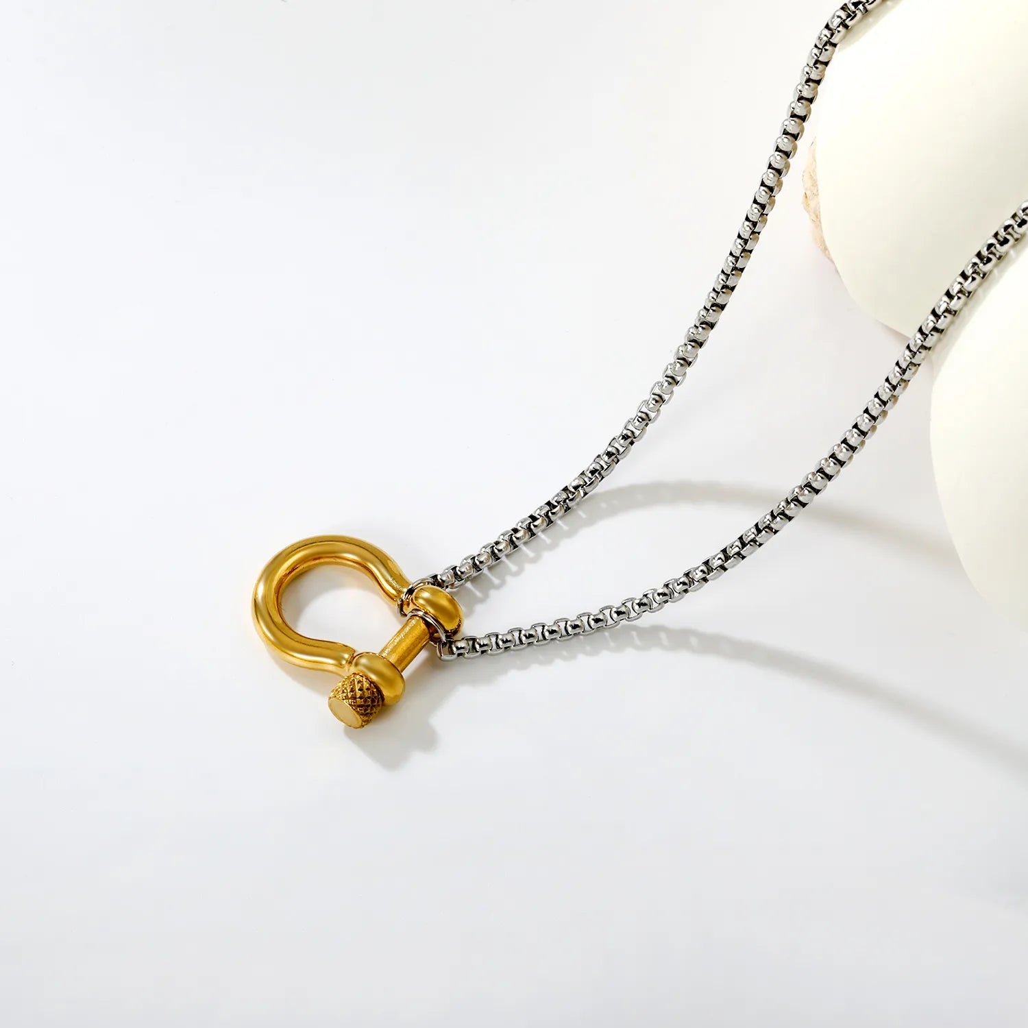 Horseshoe Buckle Necklace Steel Gray, Gold - Asonjewelry