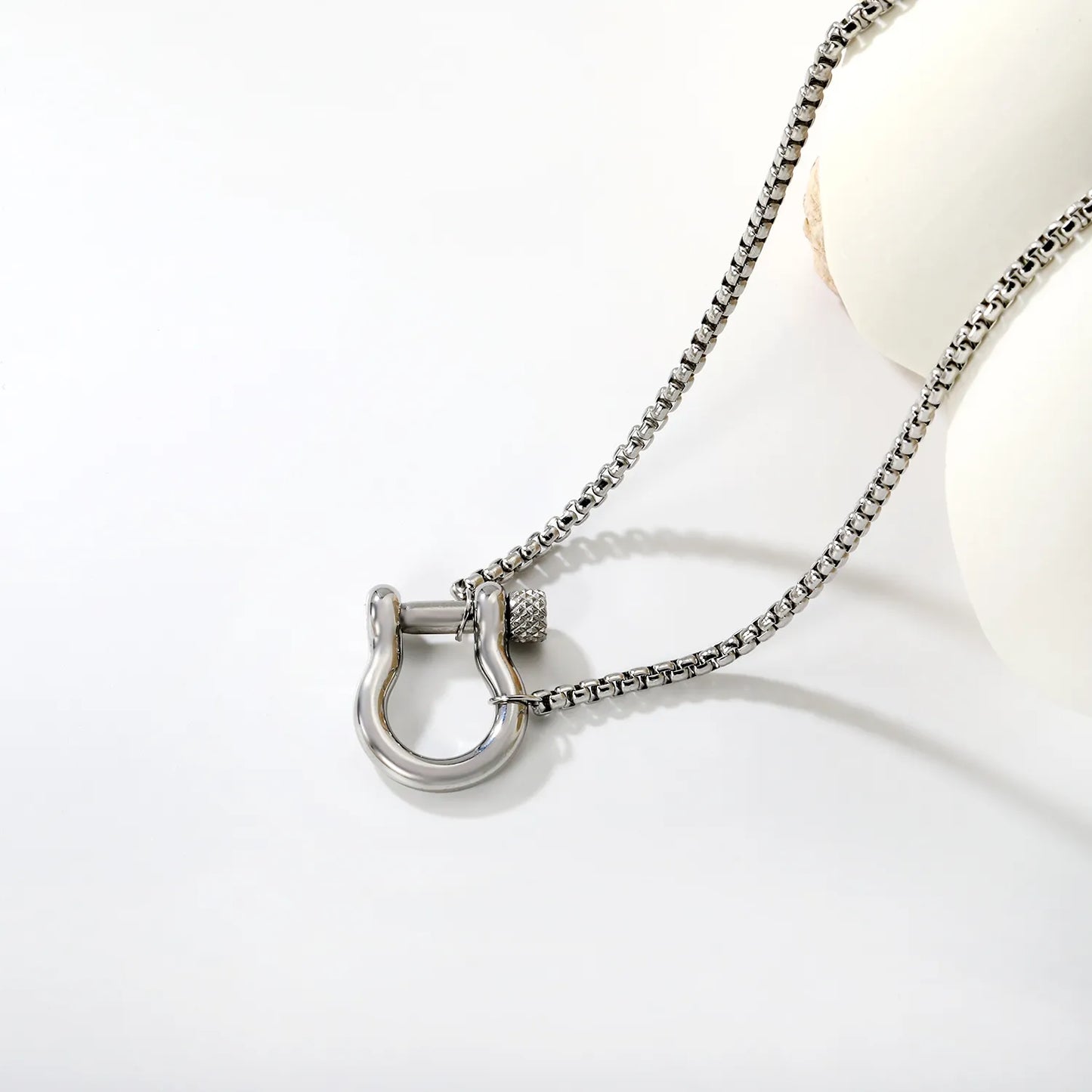 Horseshoe Buckle Necklace Steel Gray, Gold - Asonjewelry