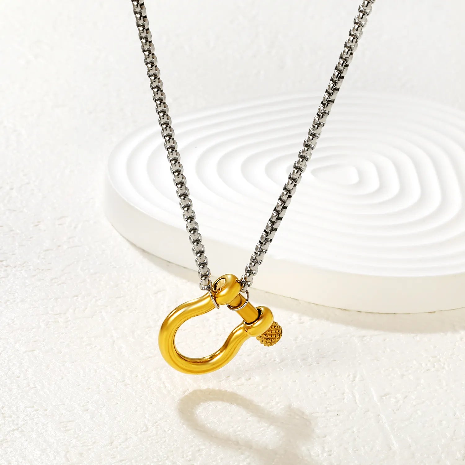 Horseshoe Buckle Necklace Steel Gray, Gold - Asonjewelry