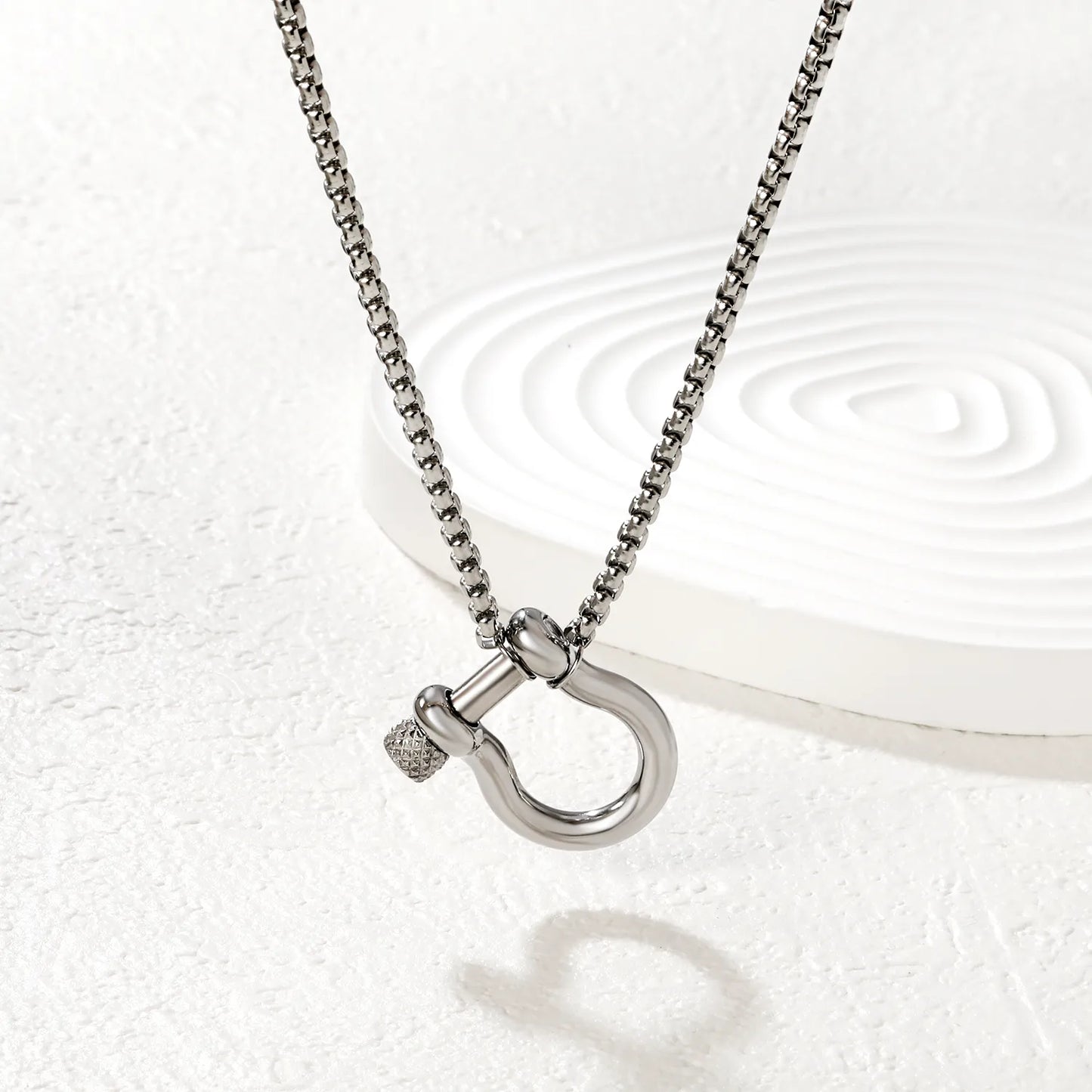 Horseshoe Buckle Necklace Steel Gray, Gold - Asonjewelry