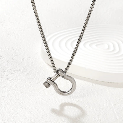 Horseshoe Buckle Necklace Steel Gray, Gold - Asonjewelry