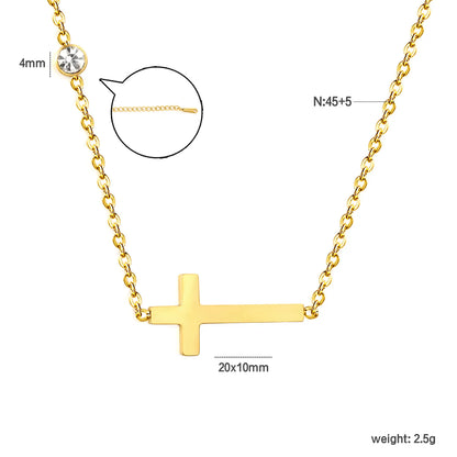 Cross Necklace with Round Diamond, Gold - Asonjewelry