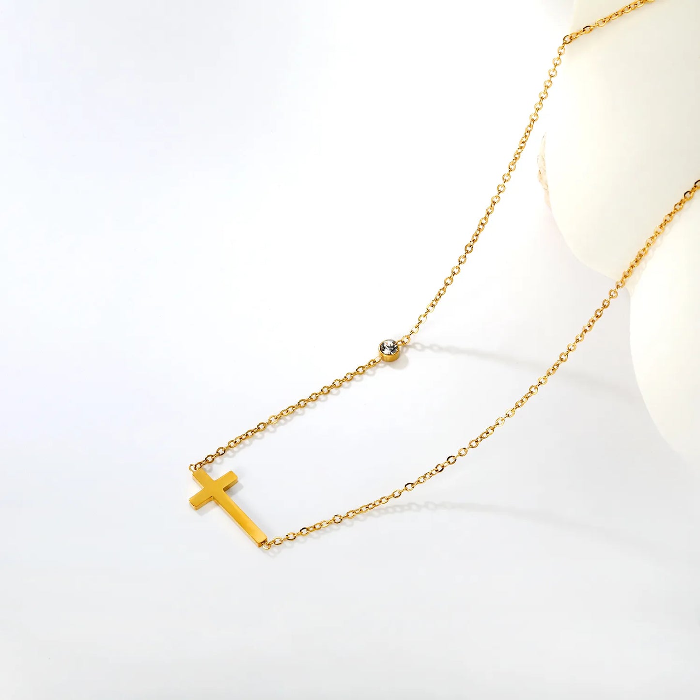 Cross Necklace with Round Diamond, Gold - Asonjewelry