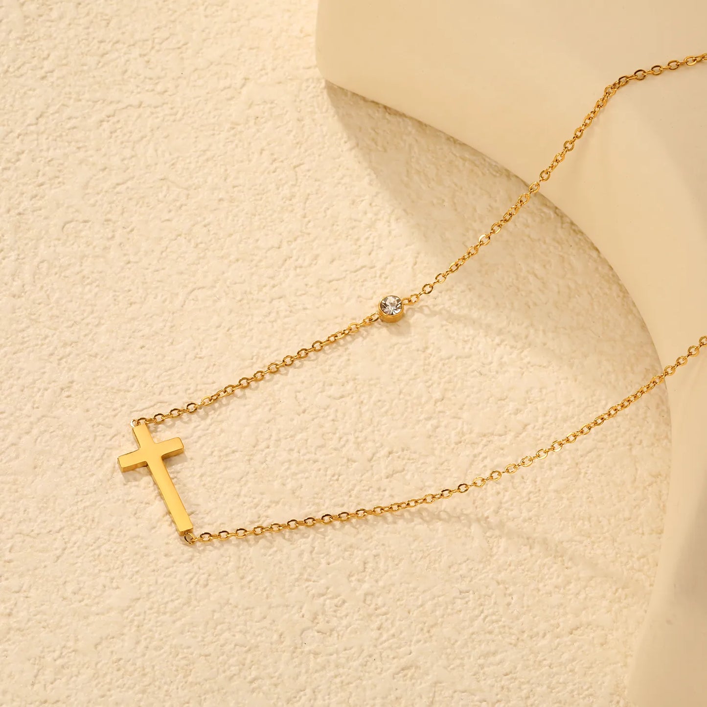 Cross Necklace with Round Diamond, Gold - Asonjewelry