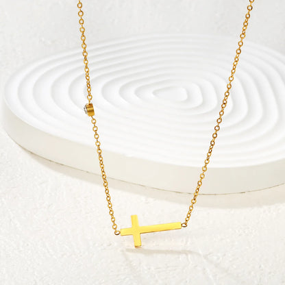 Cross Necklace with Round Diamond, Gold - Asonjewelry