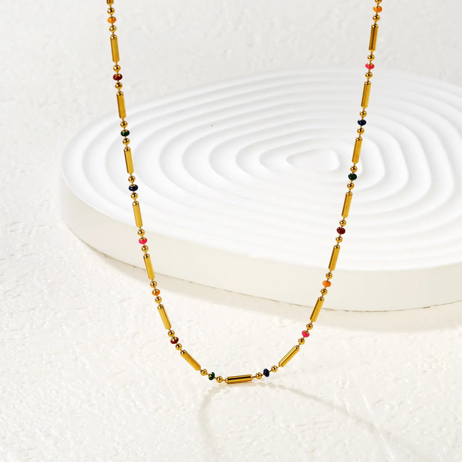 Bohemian Colorful Beaded Necklace in Gold - Asonjewelry