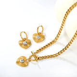 White Diamond Heart Set - Gold  Earrings: 2.0*10 heart accessories, 18*16mm  Pendant: 18*16mm  OT Clasp: 1.4*5, Side Chain: 43cm asonjewelry