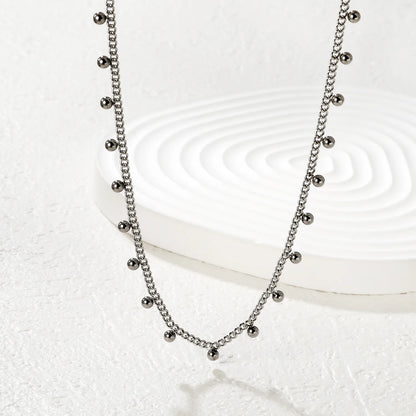 Baby's Breath Round Bead Necklace Steel Gray & Gold - Asonjewelry