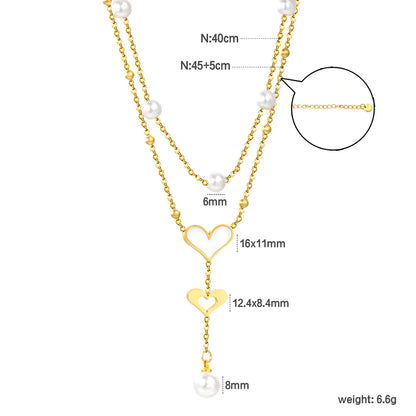 Pearl Heart Tassel Pendant Necklace in Gold - Asonjewelry