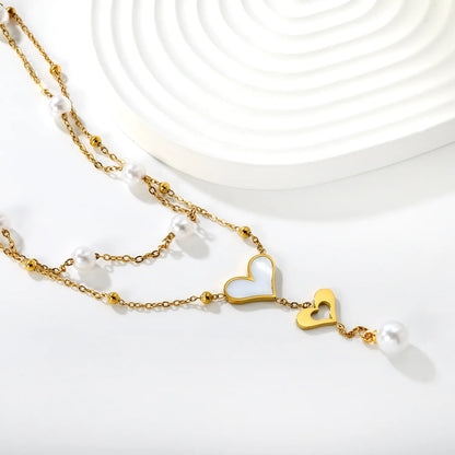 Pearl Heart Tassel Pendant Necklace in Gold - Asonjewelry