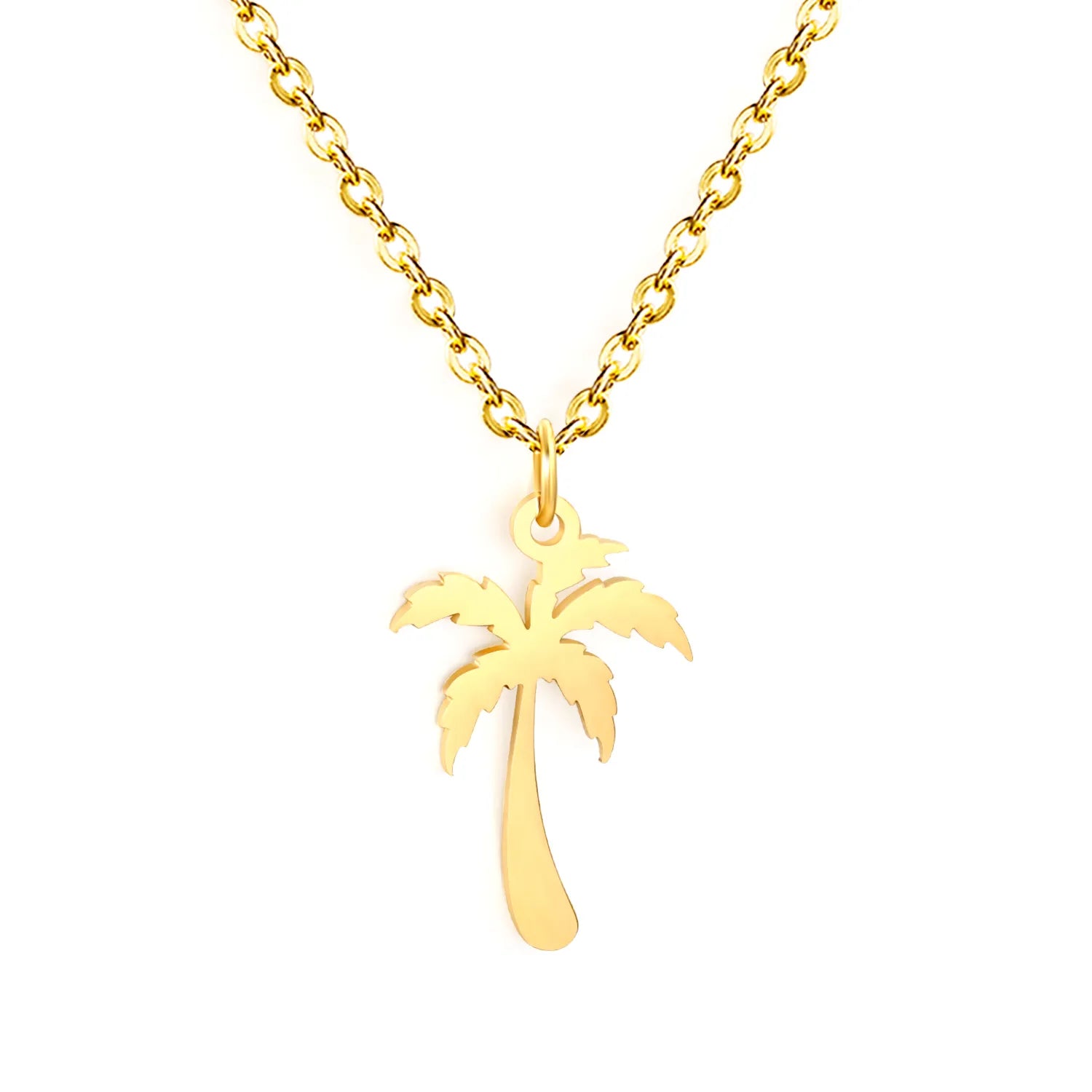 Coconut Tree Pendant Necklace Steel Gray  Gold - Asonjewelry
