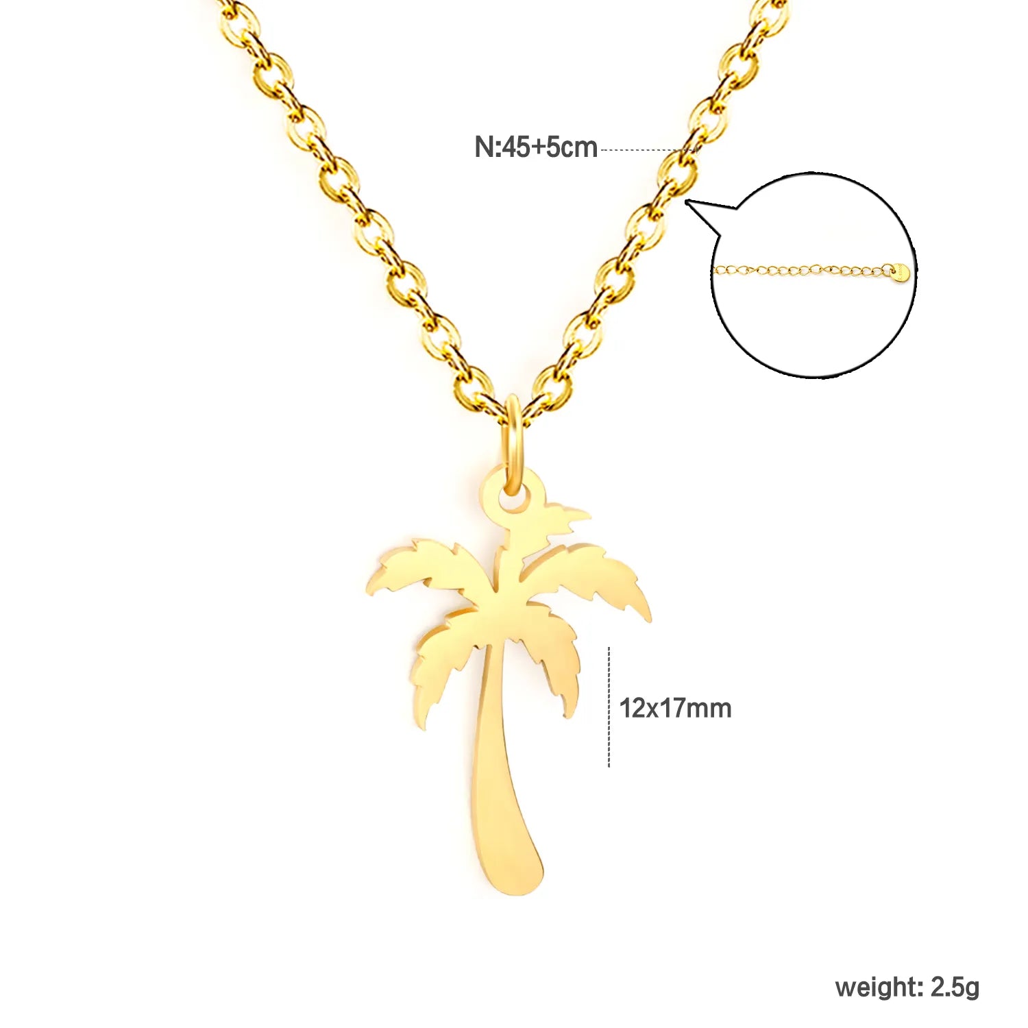 Coconut Tree Pendant Necklace Steel Gray  Gold - Asonjewelry