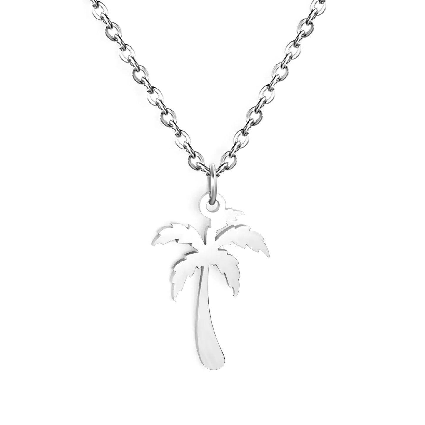 Coconut Tree Pendant Necklace Steel Gray  Gold - Asonjewelry
