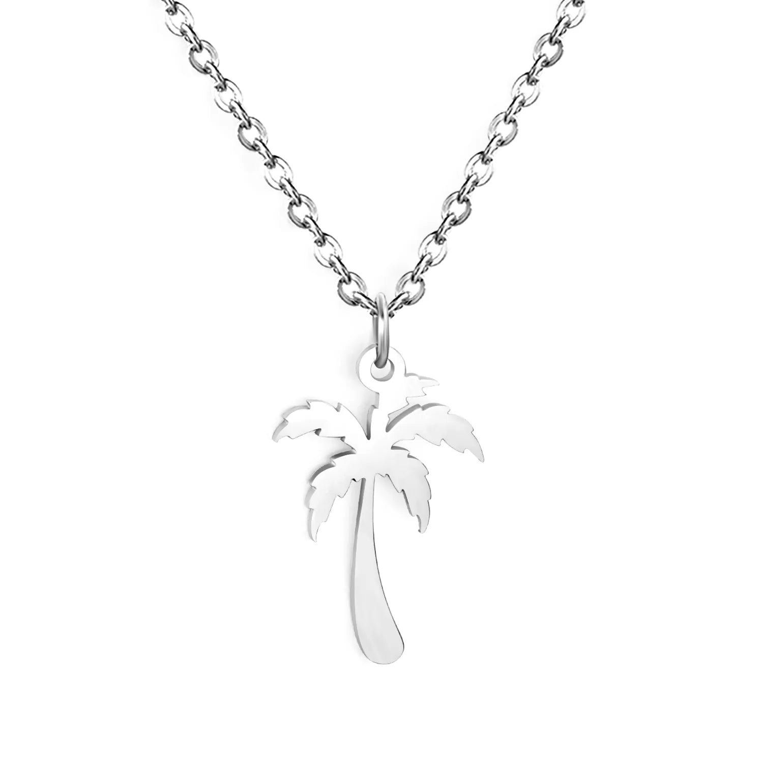 Coconut Tree Pendant Necklace Steel Gray  Gold - Asonjewelry