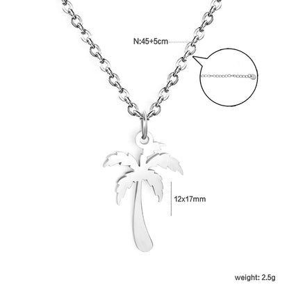 Coconut Tree Pendant Necklace Steel Gray  Gold - Asonjewelry