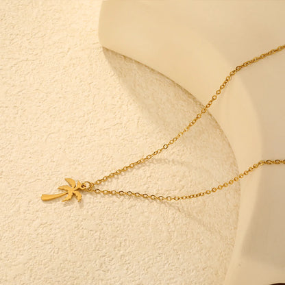 Coconut Tree Pendant Necklace Steel Gray  Gold - Asonjewelry