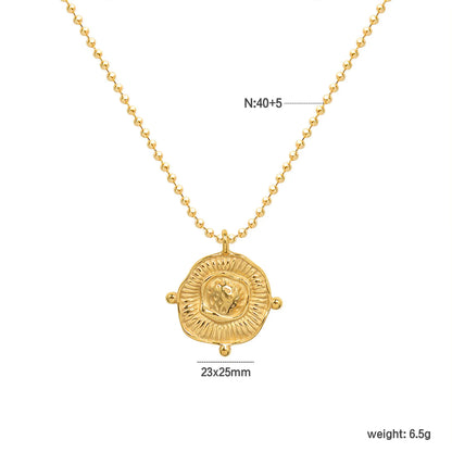 Irregular Round Pendant Necklace Gold 2mm Bead Chain 40+5cm + 4.5*8.6cm Oval Tag Pendant 23*25mm