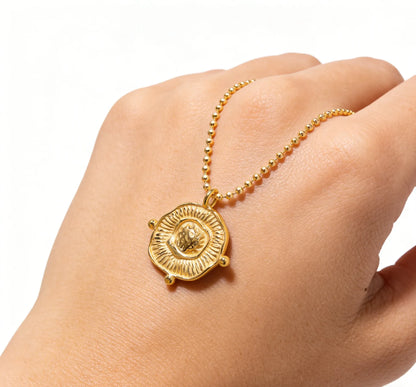 Irregular Round Pendant Necklace Gold 2mm Bead Chain 40+5cm + 4.5*8.6cm Oval Tag Pendant 23*25mm