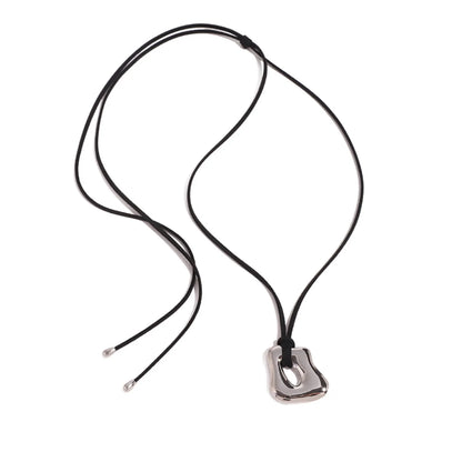 35*41mm Openwork Irregular Pendant Sliding Chain Necklace Gold/Steel Finish Brown Leather Cord 120cm