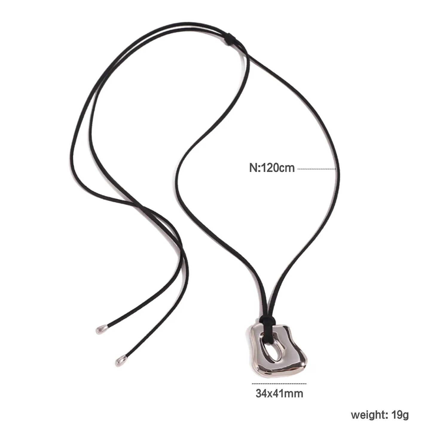 35*41mm Openwork Irregular Pendant Sliding Chain Necklace Gold/Steel Finish Brown Leather Cord 120cm