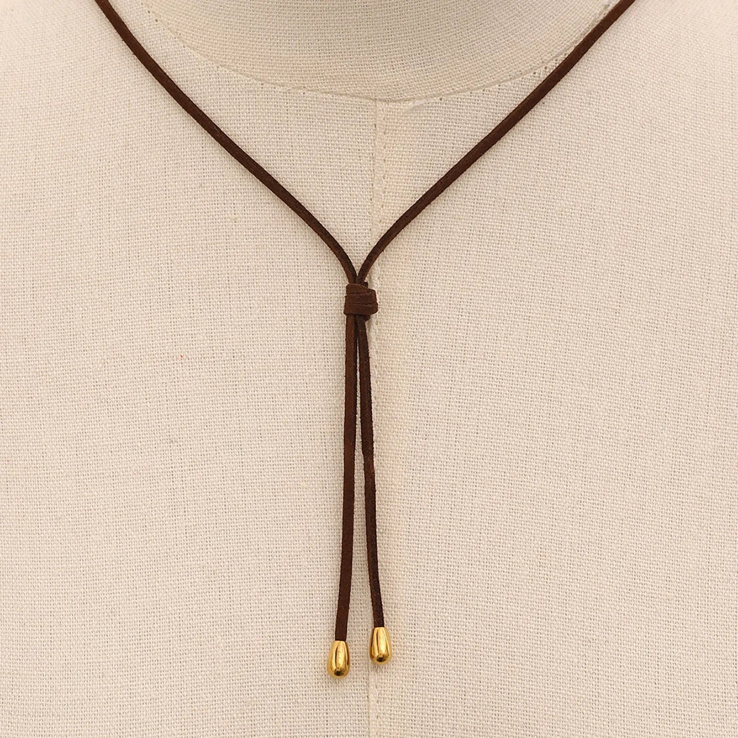 35*41mm Openwork Irregular Pendant Sliding Chain Necklace Gold/Steel Finish Brown Leather Cord 120cm