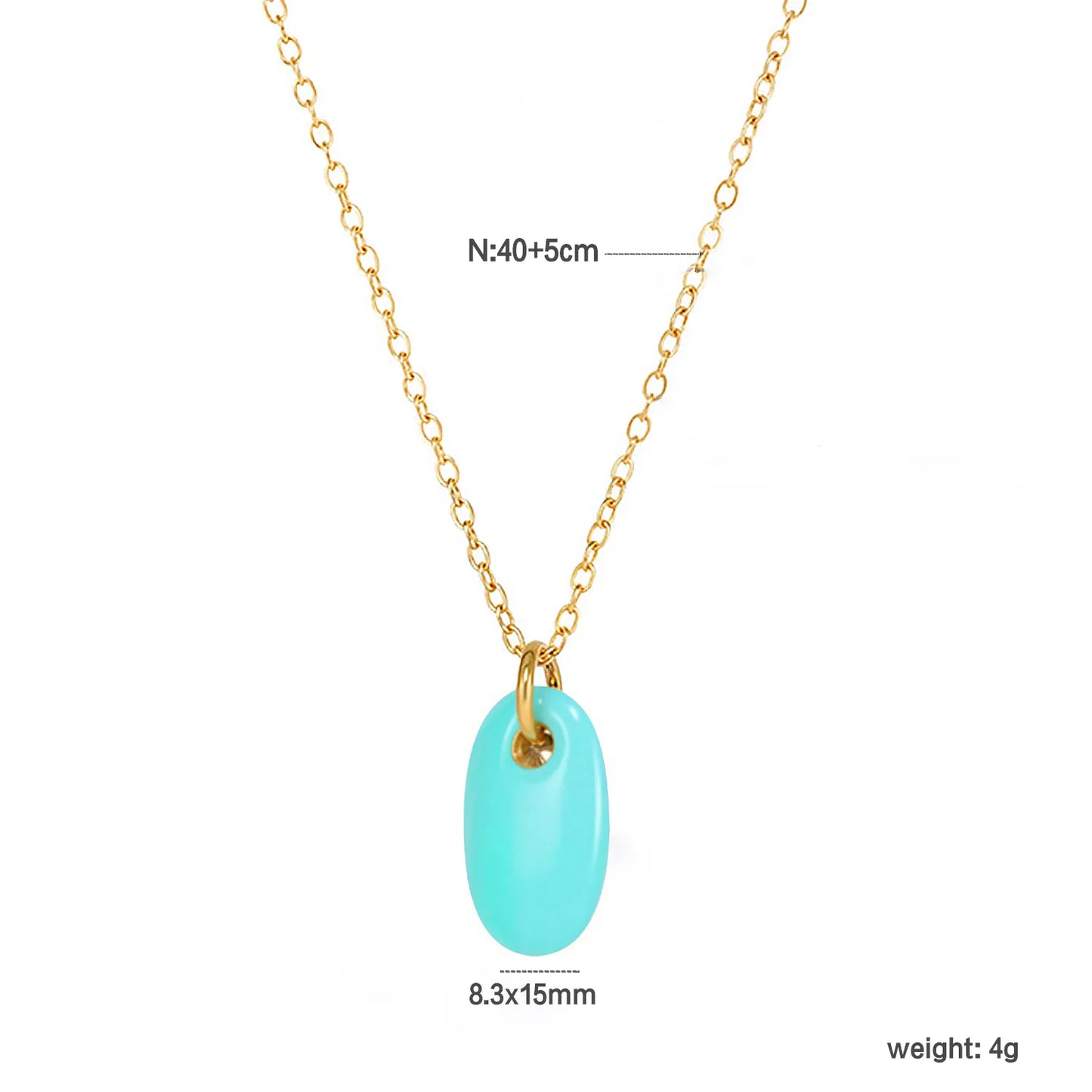 8.3*15mm Oval Blue/Light Blue/Turquoise/Green Single-Sided Drip Pendant Necklace Gold 05 Cross Chain 40+5cm+4.5*8.6mm Oval Tag - Asonjewelry
