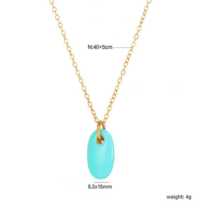 8.3*15mm Oval Blue/Light Blue/Turquoise/Green Single-Sided Drip Pendant Necklace Gold 05 Cross Chain 40+5cm+4.5*8.6mm Oval Tag - Asonjewelry