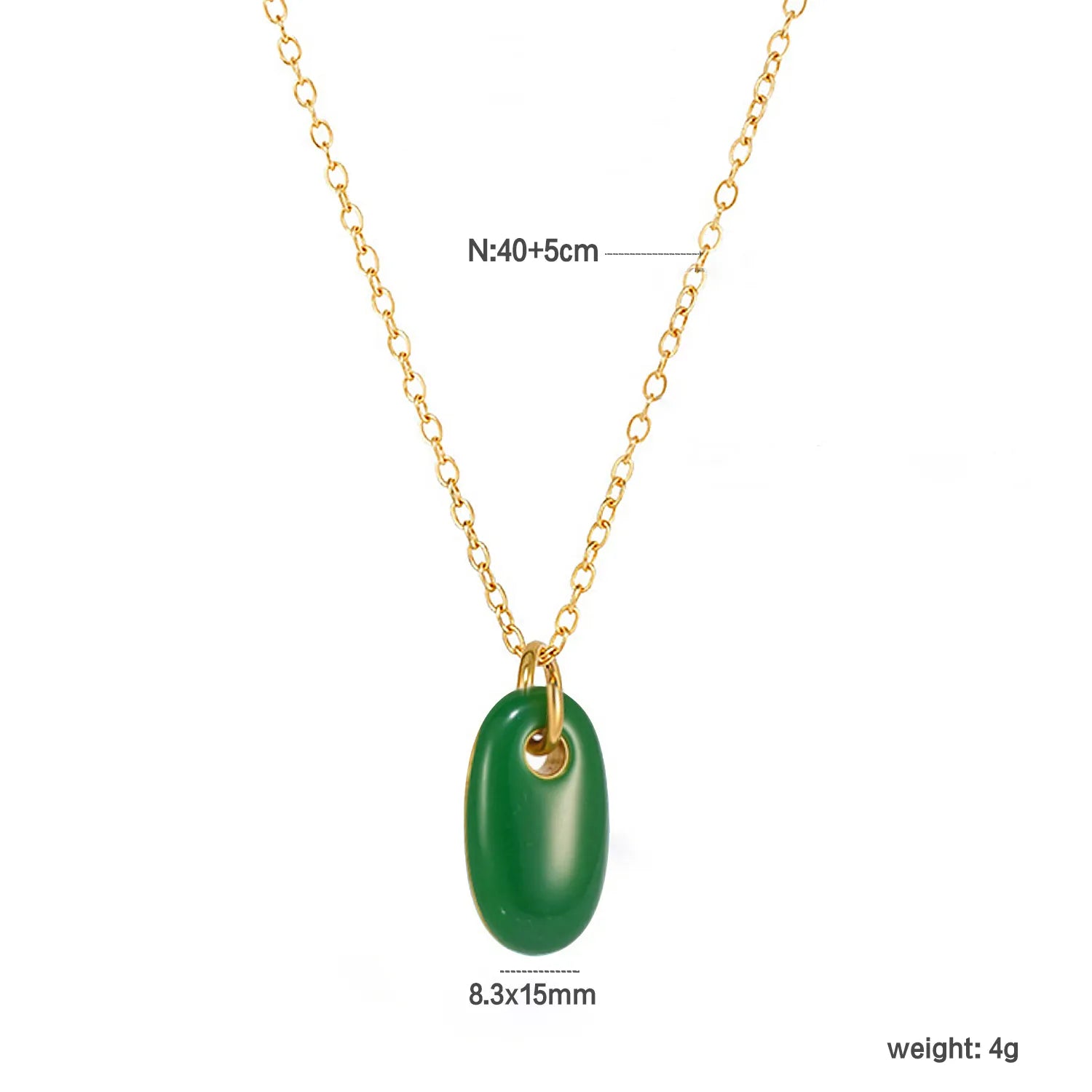 8.3*15mm Oval Blue/Light Blue/Turquoise/Green Single-Sided Drip Pendant Necklace Gold 05 Cross Chain 40+5cm+4.5*8.6mm Oval Tag - Asonjewelry