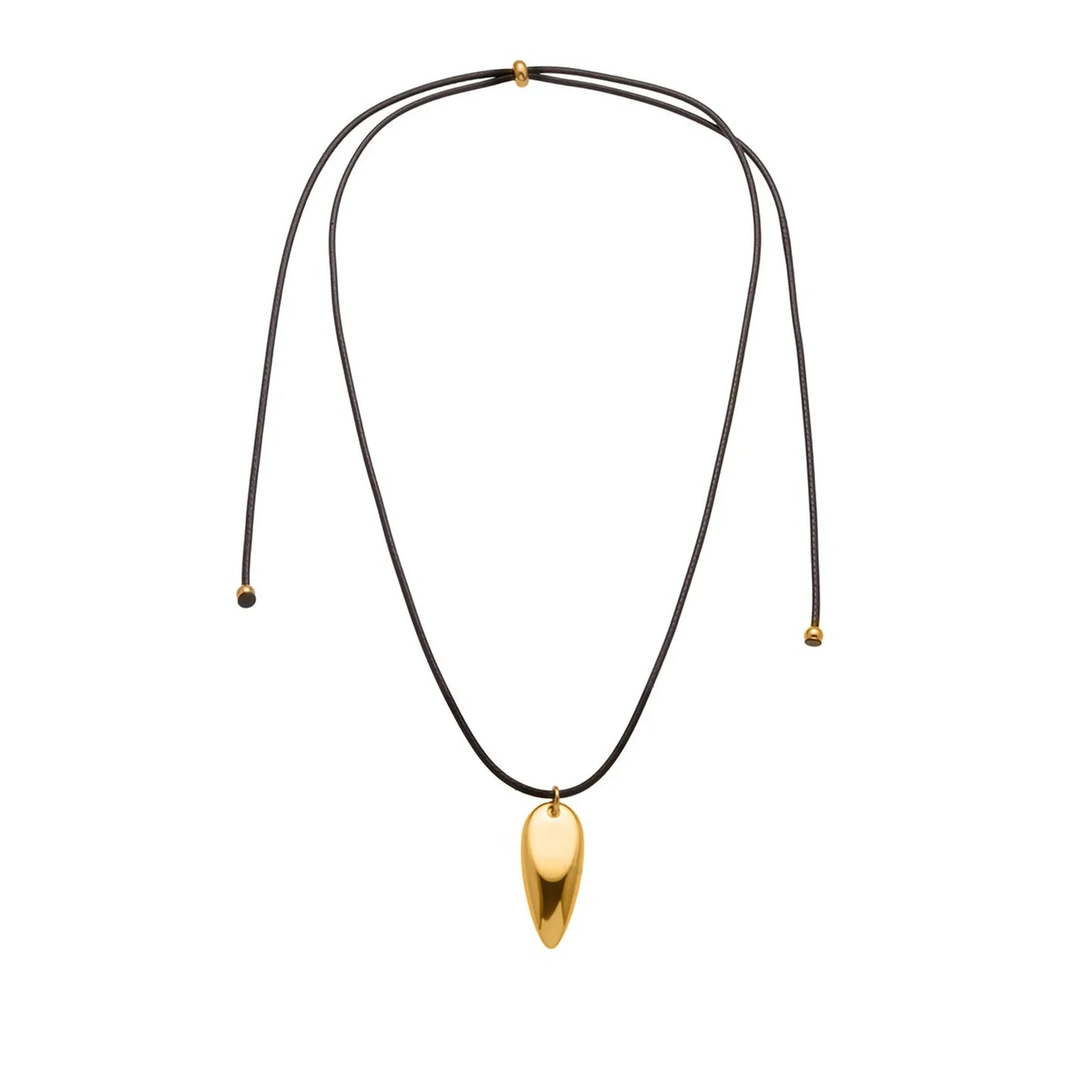 15*35mm Large Drop Pendant Pull-Through Necklace Steel/Gold Finish 2mm Black Leather Cord 90cm