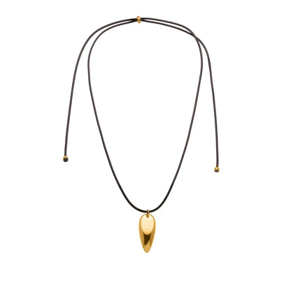 15*35mm Large Drop Pendant Pull-Through Necklace Steel/Gold Finish 2mm Black Leather Cord 90cm