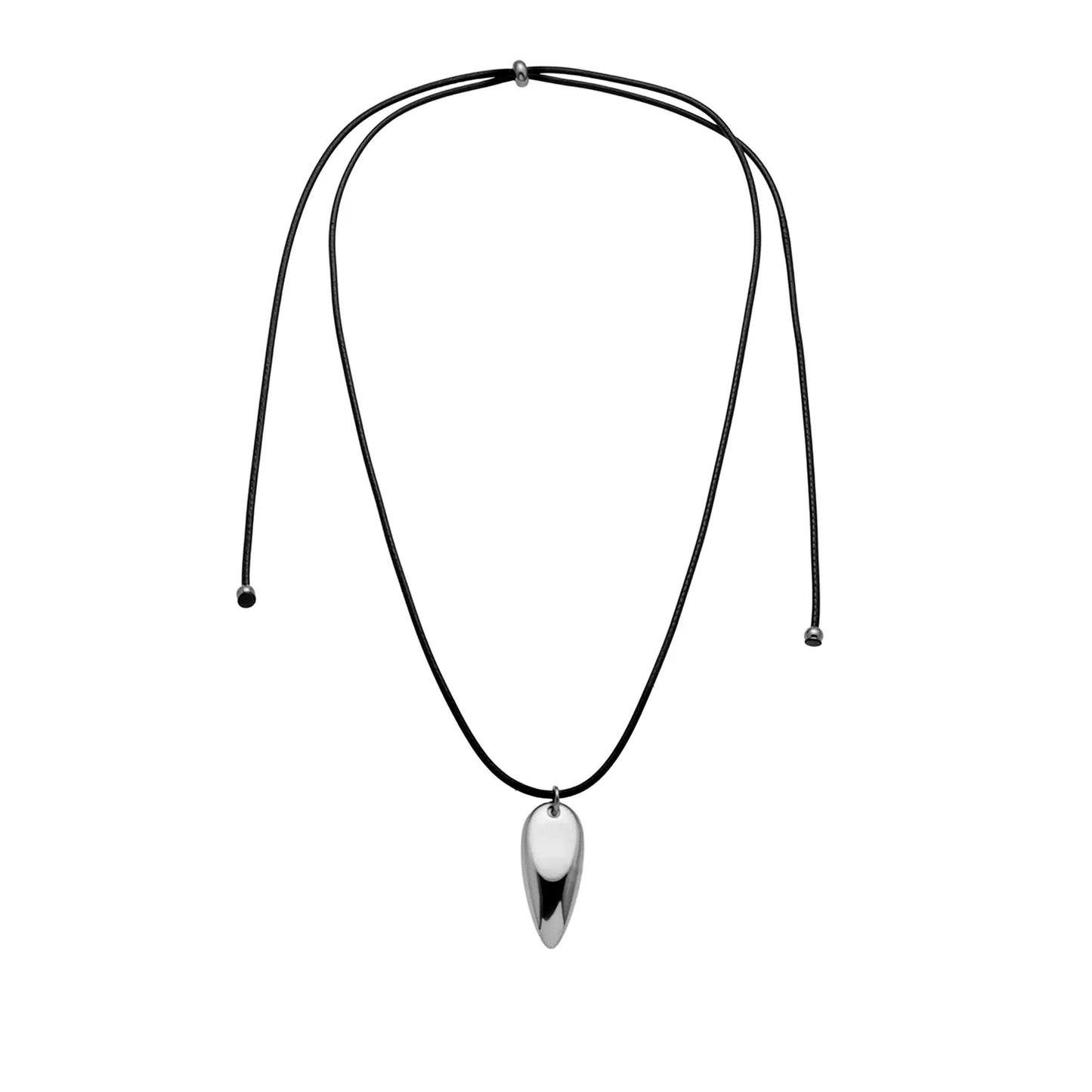 15*35mm Large Drop Pendant Pull-Through Necklace Steel/Gold Finish 2mm Black Leather Cord 90cm