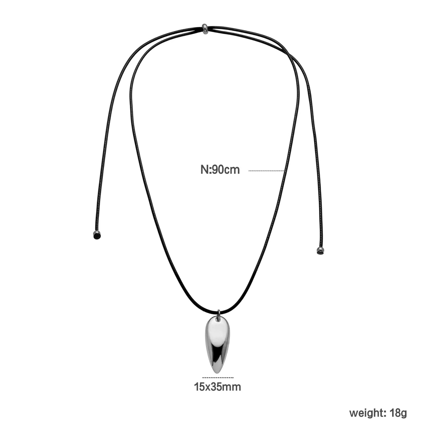 15*35mm Large Drop Pendant Pull-Through Necklace Steel/Gold Finish 2mm Black Leather Cord 90cm