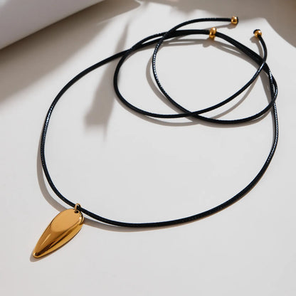 15*35mm Large Drop Pendant Pull-Through Necklace Steel/Gold Finish 2mm Black Leather Cord 90cm