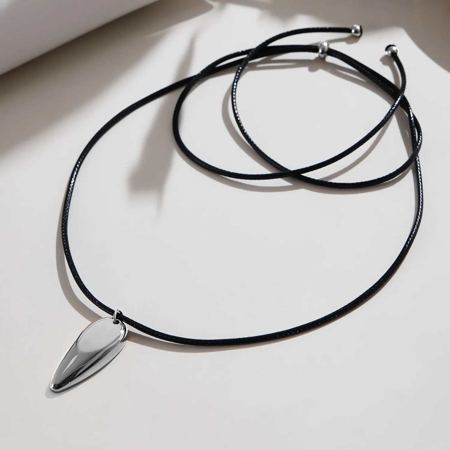 15*35mm Large Drop Pendant Pull-Through Necklace Steel/Gold Finish 2mm Black Leather Cord 90cm