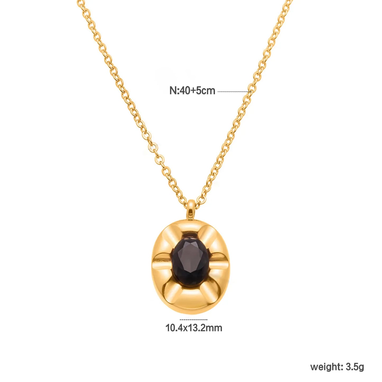 Elliptical Black Zircon Necklace Gold 05 Cross Chain 40+5+4.5*8.6mm Elliptical Tag Pendant 10.3*18.2mm Stone 4.9*7mm