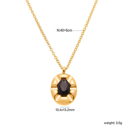 Elliptical Black Zircon Necklace Gold 05 Cross Chain 40+5+4.5*8.6mm Elliptical Tag Pendant 10.3*18.2mm Stone 4.9*7mm