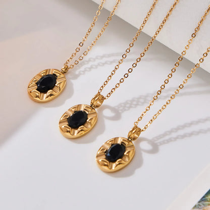 Elliptical Black Zircon Necklace Gold 05 Cross Chain 40+5+4.5*8.6mm Elliptical Tag Pendant 10.3*18.2mm Stone 4.9*7mm