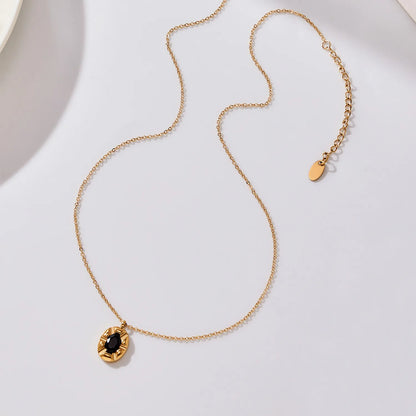 Elliptical Black Zircon Necklace Gold 05 Cross Chain 40+5+4.5*8.6mm Elliptical Tag Pendant 10.3*18.2mm Stone 4.9*7mm