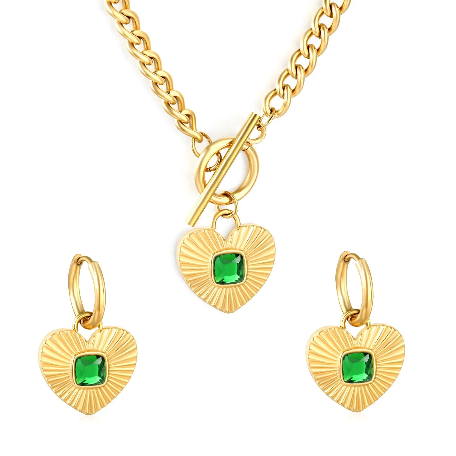 White Diamond Heart Set - Gold  Earrings: 2.0*10 heart accessories, 18*16mm  Pendant: 18*16mm  OT Clasp: 1.4*5, Side Chain: 43cm asonjewelry