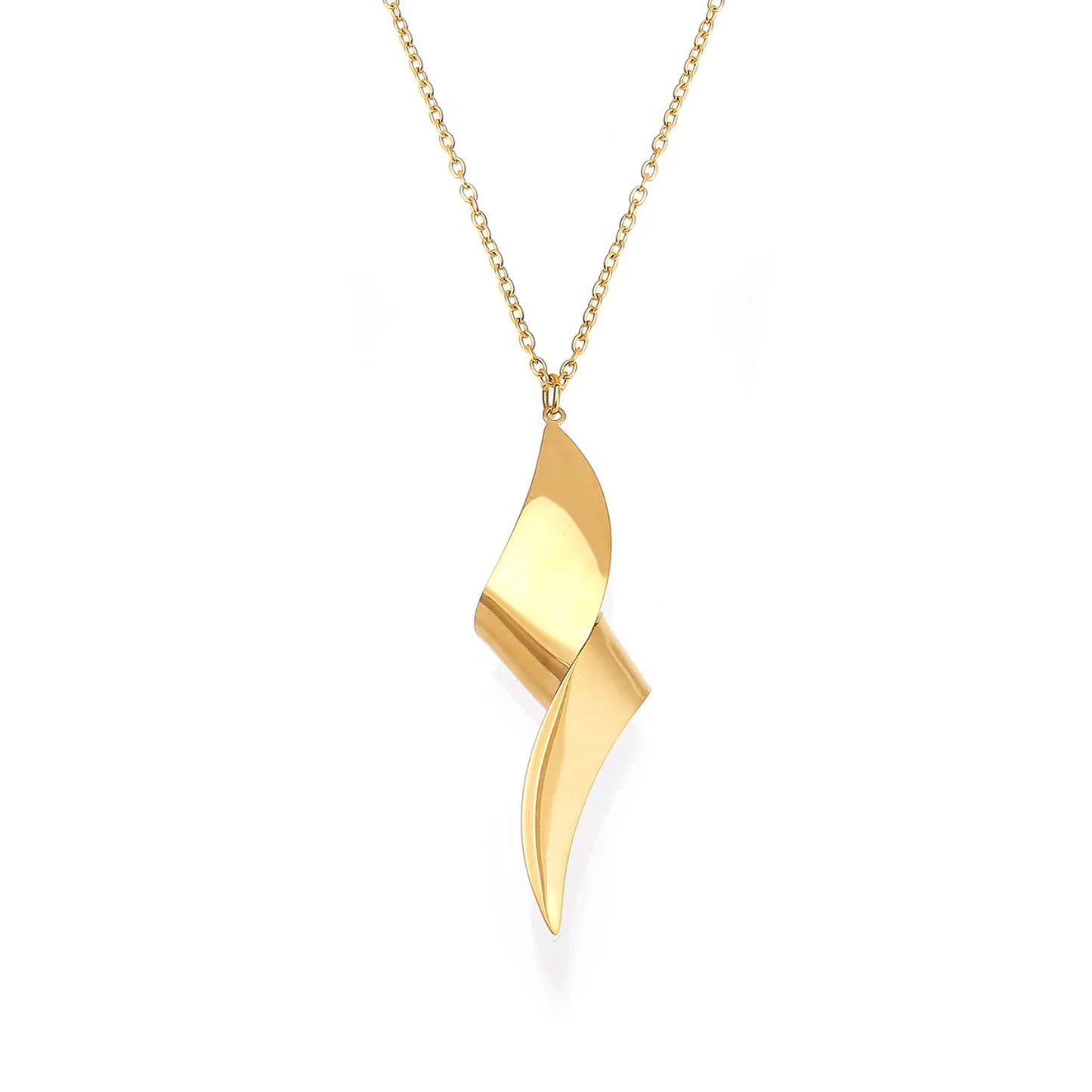 15*47mm Twisted Knot Pendant Necklace 05 Cross Chain 40+5cm + 4.5*8.6cm Oval Tag Gold/Two-Tone Gold