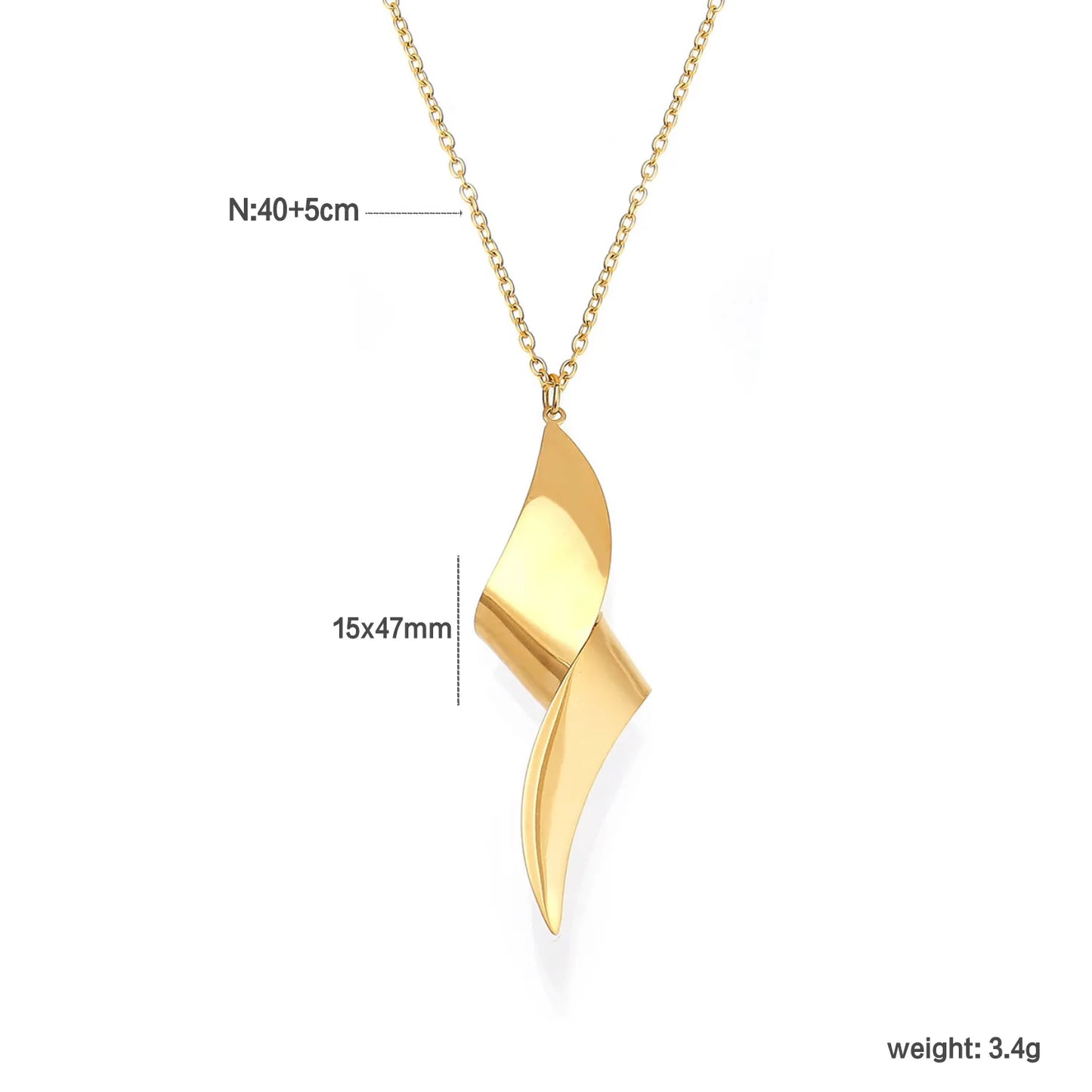 15*47mm Twisted Knot Pendant Necklace 05 Cross Chain 40+5cm + 4.5*8.6cm Oval Tag Gold/Two-Tone Gold