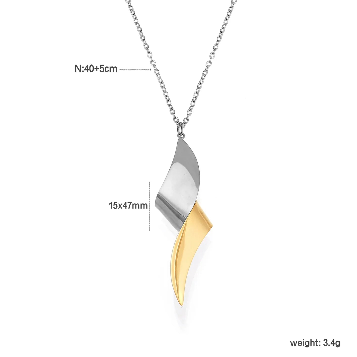 15*47mm Twisted Knot Pendant Necklace 05 Cross Chain 40+5cm + 4.5*8.6cm Oval Tag Gold/Two-Tone Gold