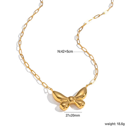 27*20mm Solid 3D Butterfly Necklace Gold 0.5*2.5*6mm Long Cross Chain 42+5cm + 4*11mm Rectangular Tag