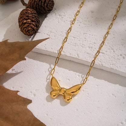 27*20mm Solid 3D Butterfly Necklace Gold 0.5*2.5*6mm Long Cross Chain 42+5cm + 4*11mm Rectangular Tag