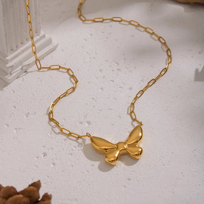 27*20mm Solid 3D Butterfly Necklace Gold 0.5*2.5*6mm Long Cross Chain 42+5cm + 4*11mm Rectangular Tag